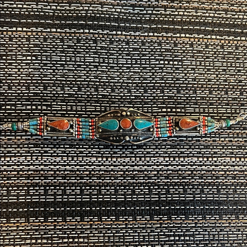 Turquoise & Coral Beaded Silver Tone Bracelet - Women Jewelry Bracelets
